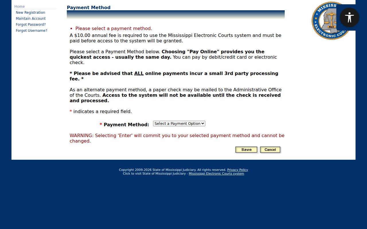 Marshall County case search PAMEC payment method form