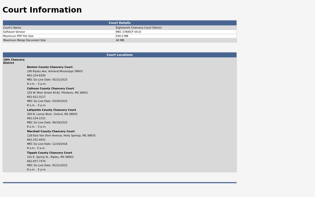 Marshall County court schedule Eighteenth Chancery MEC court information