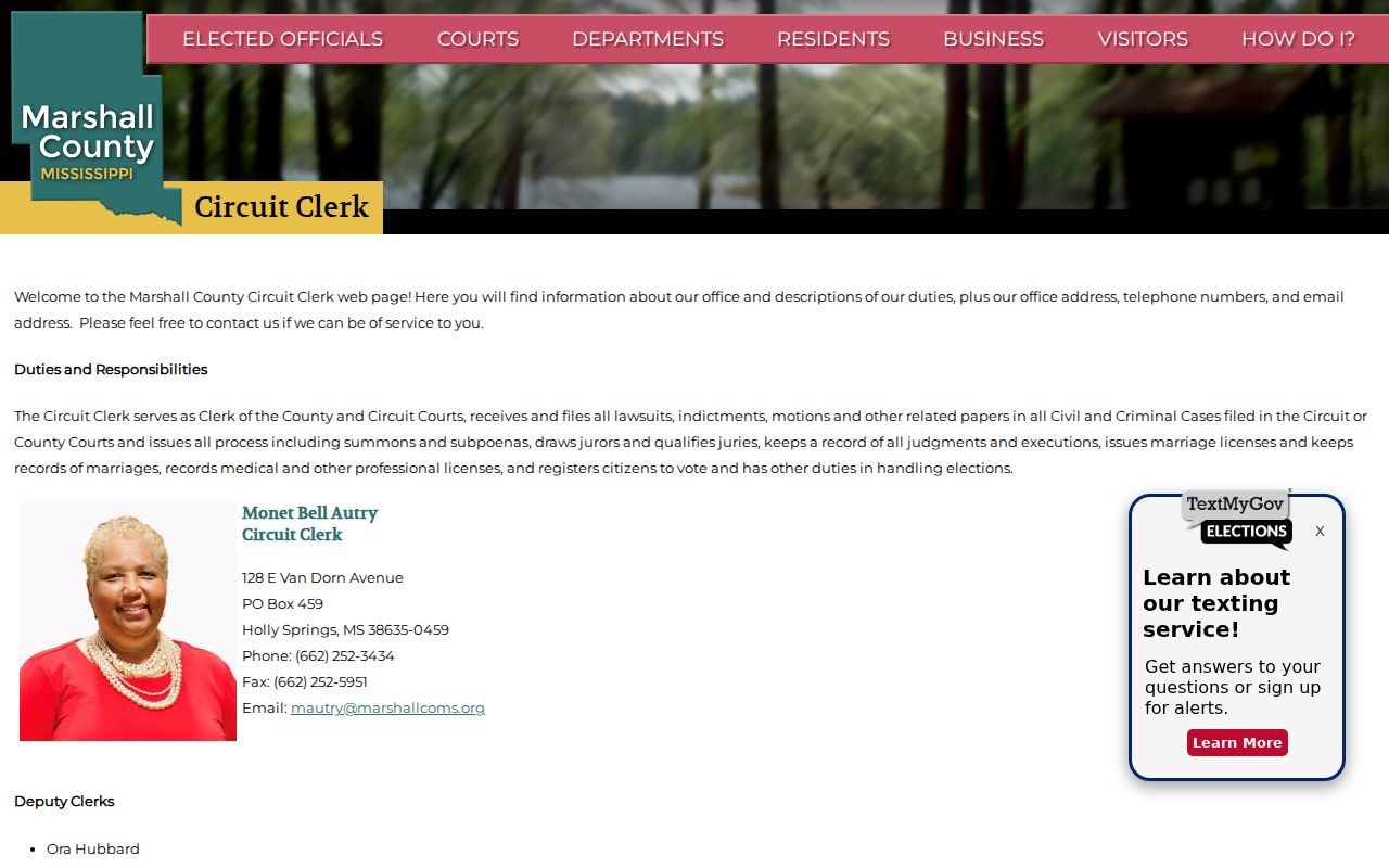 Marshall County court records Circuit Clerk contact page