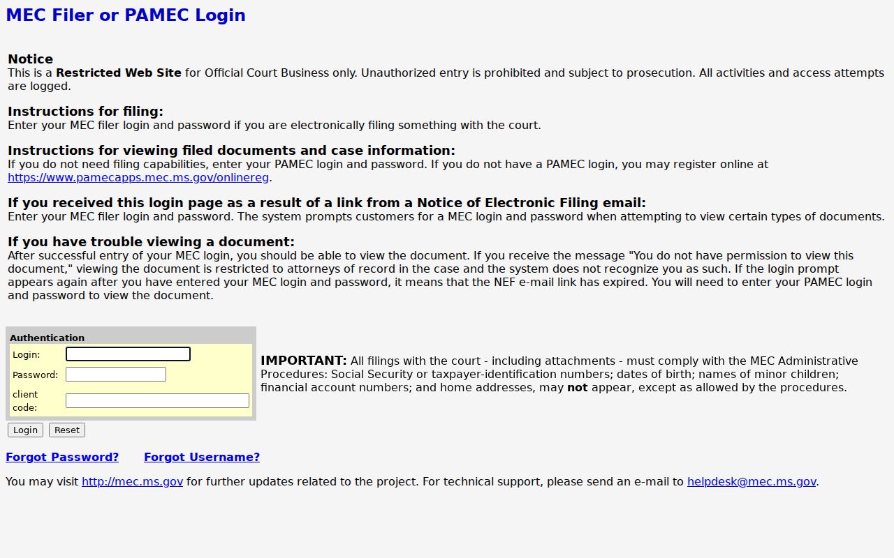 Marshall County criminal court dockets Third Circuit MEC login notice