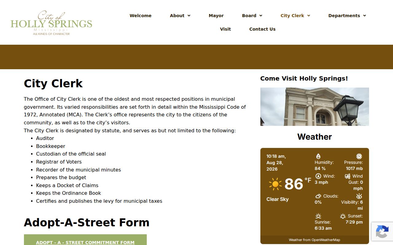 Holly Springs court docket city clerk record access