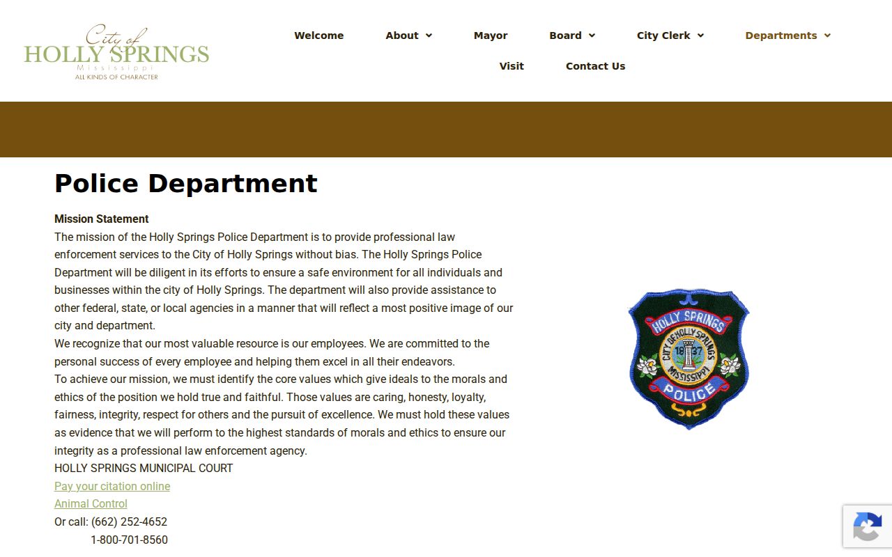 Holly Springs court docket municipal citation payment record route