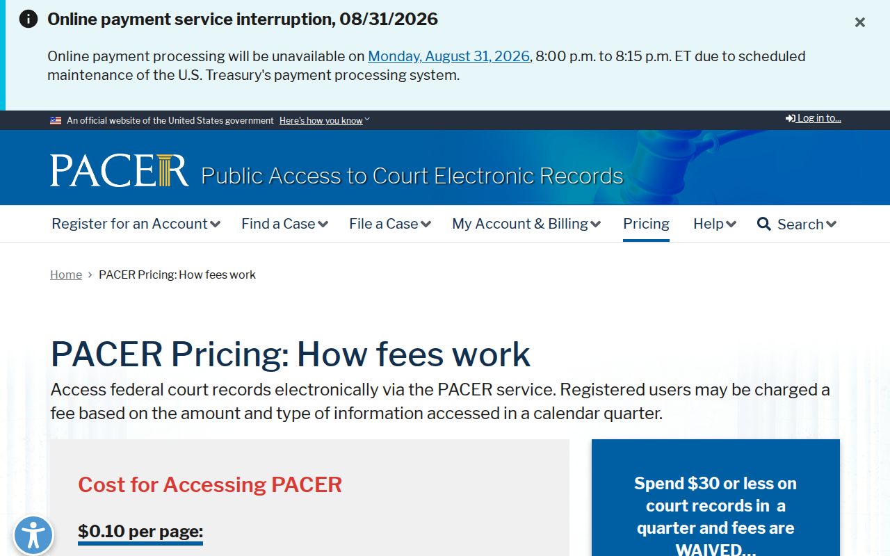 Marshall County court docket PACER pricing and federal records access image
