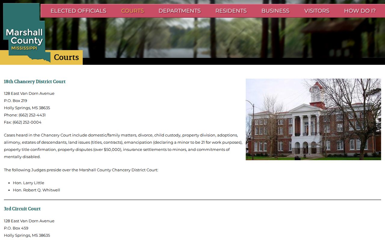 Marshall County court docket local court directory from the official county courts page