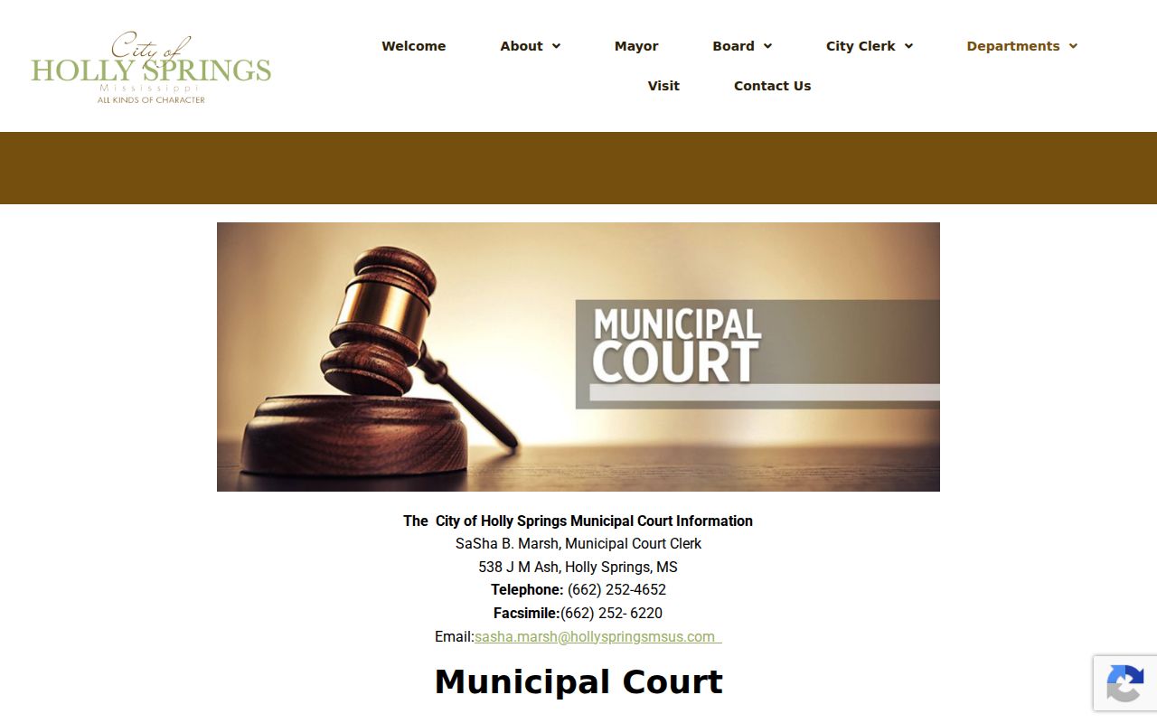 Marshall County traffic court Holly Springs Municipal Court information