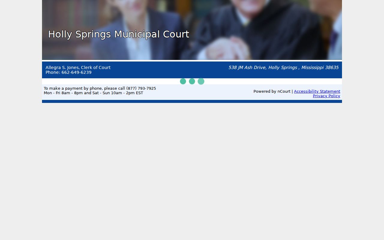 Marshall County traffic court Holly Springs Tickets payment landing